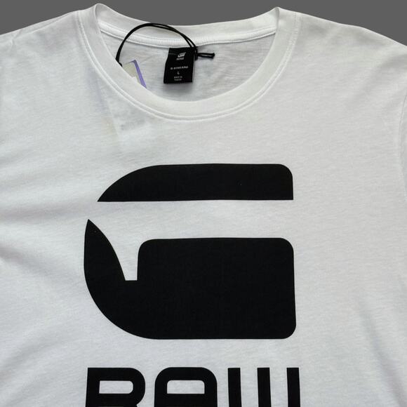 G-Star RAW Logo Slim Fit Short Sleeve Tee Men’s L White Black NWT - Picture 3 of 6